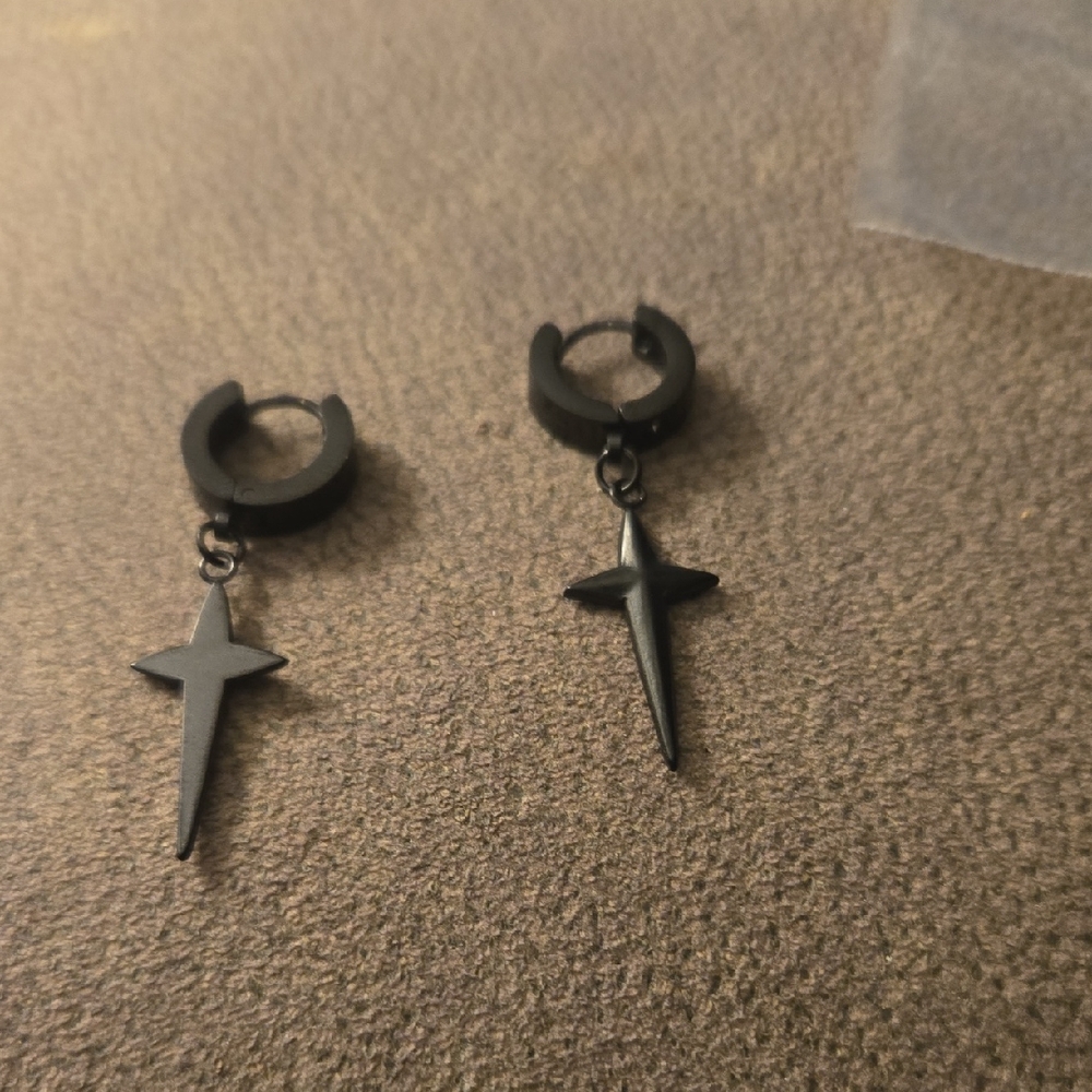 Black Cross Hoop Earrings